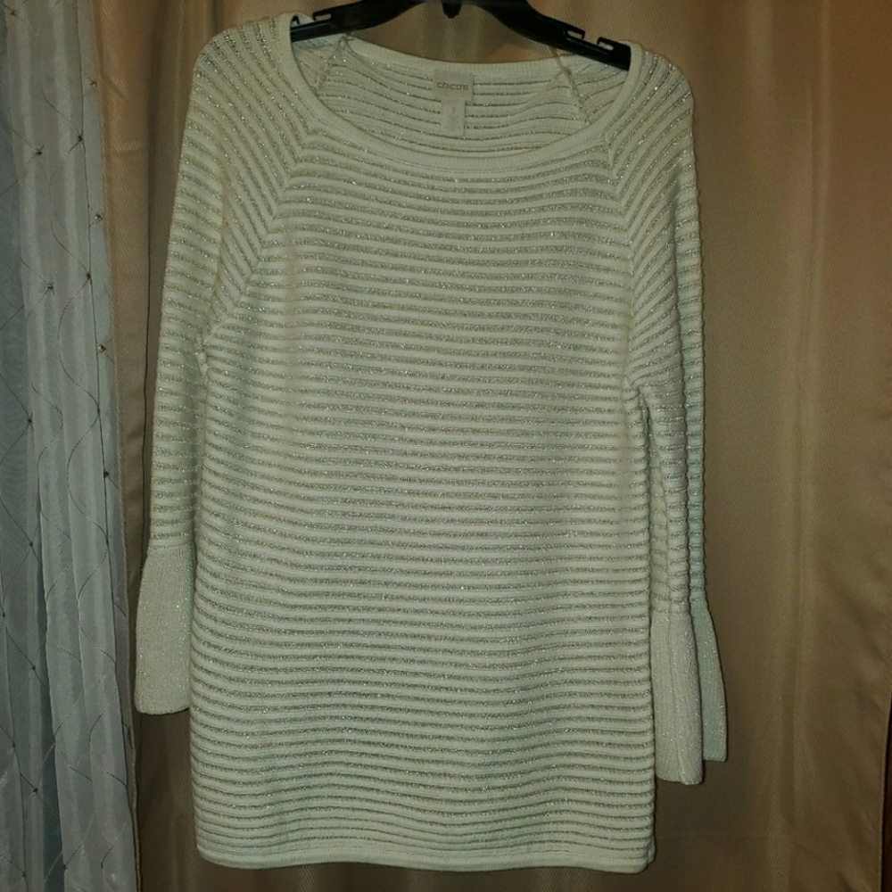 CHICO'S🌸 White Ivory Metallic Gold Sweater Top